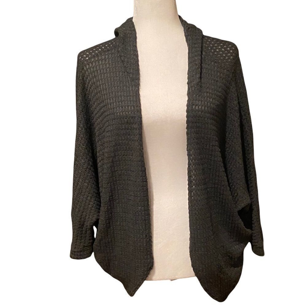 Batwing Hooded Grey Crocheted Cardigan Size XL